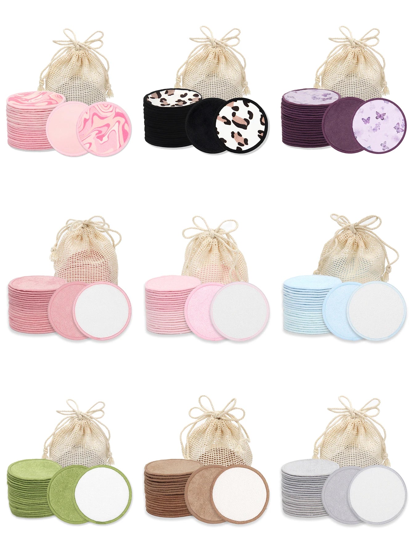 Double Round Makeup Remover Pads 20Pcs + Cleaning Mesh Bag, Machine Washable, Reusable, Suitable for All Skin Types