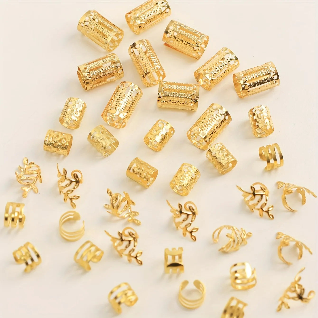 40pcs Metal Hair Rings Beads Cuffs Tubes Charms Hollow Out Dread African Hair Braids mix Hair Braider Decoration Accessories