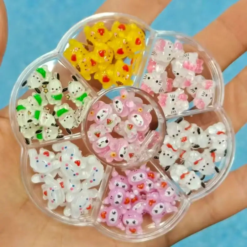 50Pcs Leopard Print Hello Kitty Nail Charms 3D Resin Cartoon Kitty Nail Parts DIY Manicure Decor Accessories