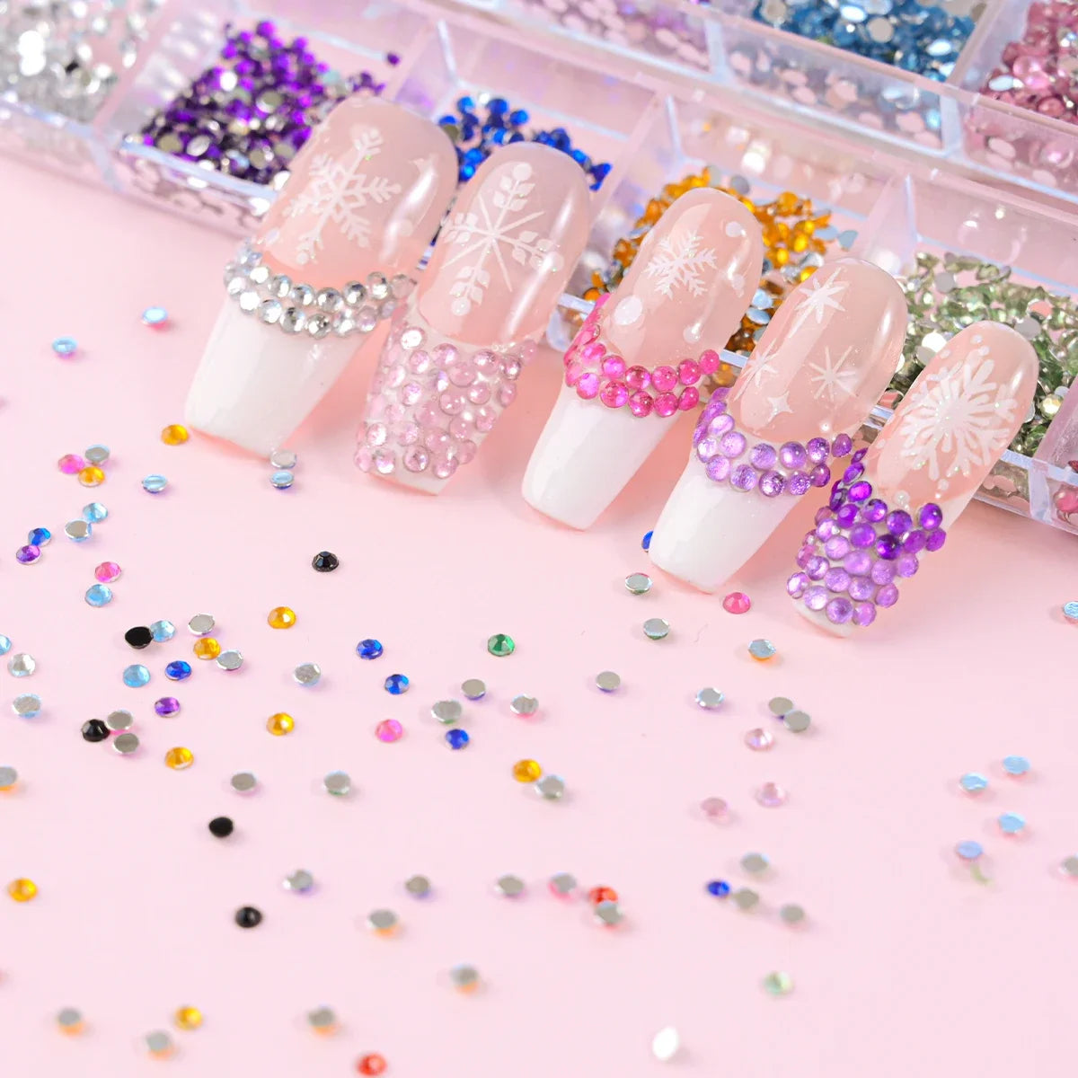 12 Grids Mixed Size Acrylic Flatback Rhinestones, 2/3/4mm Shiny Crystal Look Gems DIY Manicure Decor Charms