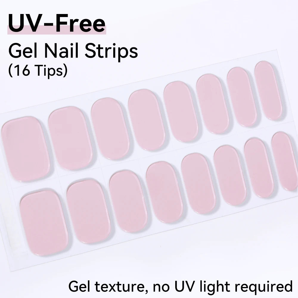 UV FREE Fully Cured Gel Nail Strips 16/22 Tips Self Adhesive Gel Nail Stickers DIY Nail Art Manicure DON'T NEED UV LAMP