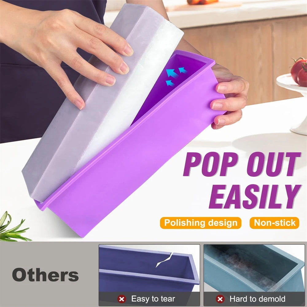 Rectangular Handmade Soap Molds Kit with Cutter DIY 42 Oz Flexible Silicone Wooden Box Soap Mold Mermaid Fish Tail Mold Gifts