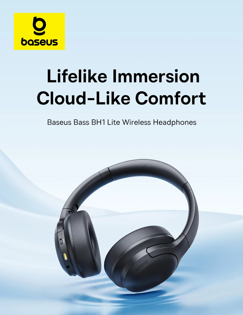 Baseus Wireless Headphones Bluetooth 6.0 HIFI Level Earphone 40mm Driver Foldable Over Ear Headsets 80H Playtime Spatial Audio