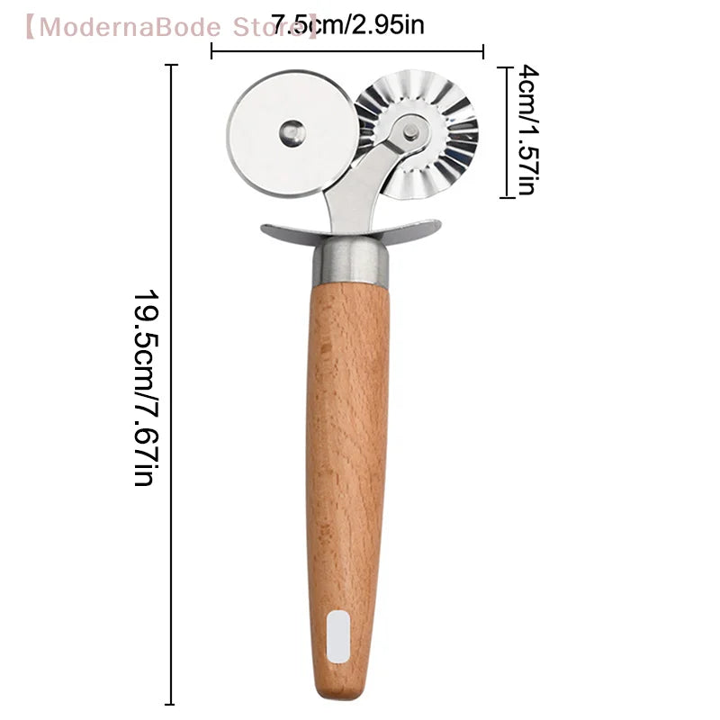 【M】Pasta Cutter Wheel - Fluted Pastry Cutter Double Wheel Ravioli Cutter Tool With Wooden Handle For Pasta Pizza Ravioli Cookie