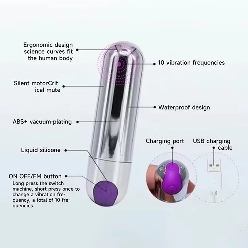 Bullet Head Masturbator Female 10 Speed Control Mini Vibrator Powerful Rechargeable Clitoris G-Spot Massage Toy Adult Toys