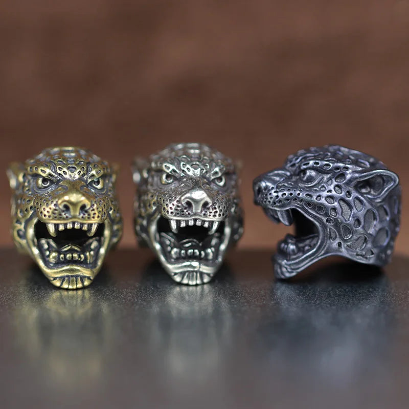 Leopard Head Sculpture Brass Knife Beads Outdoor EDC Umbrella Rope Pendants DIY Paracord Bracelets Accessories Lanyard Hangings