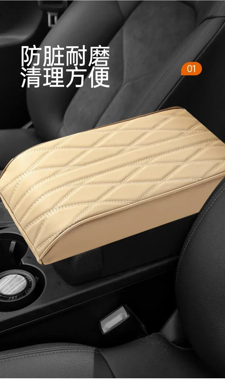 Wave Embroider PU Leather Car Armrest Mat Center Console Arm Rest Protection Cushion Auto Armrests Storage Box Cover Pad