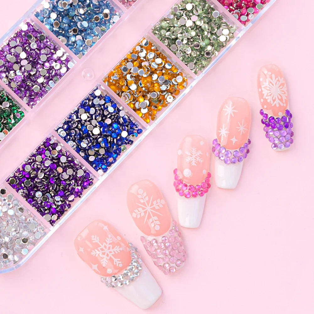 12 Grids Mixed Size Acrylic Flatback Rhinestones, 2/3/4mm Shiny Crystal Look Gems DIY Manicure Decor Charms