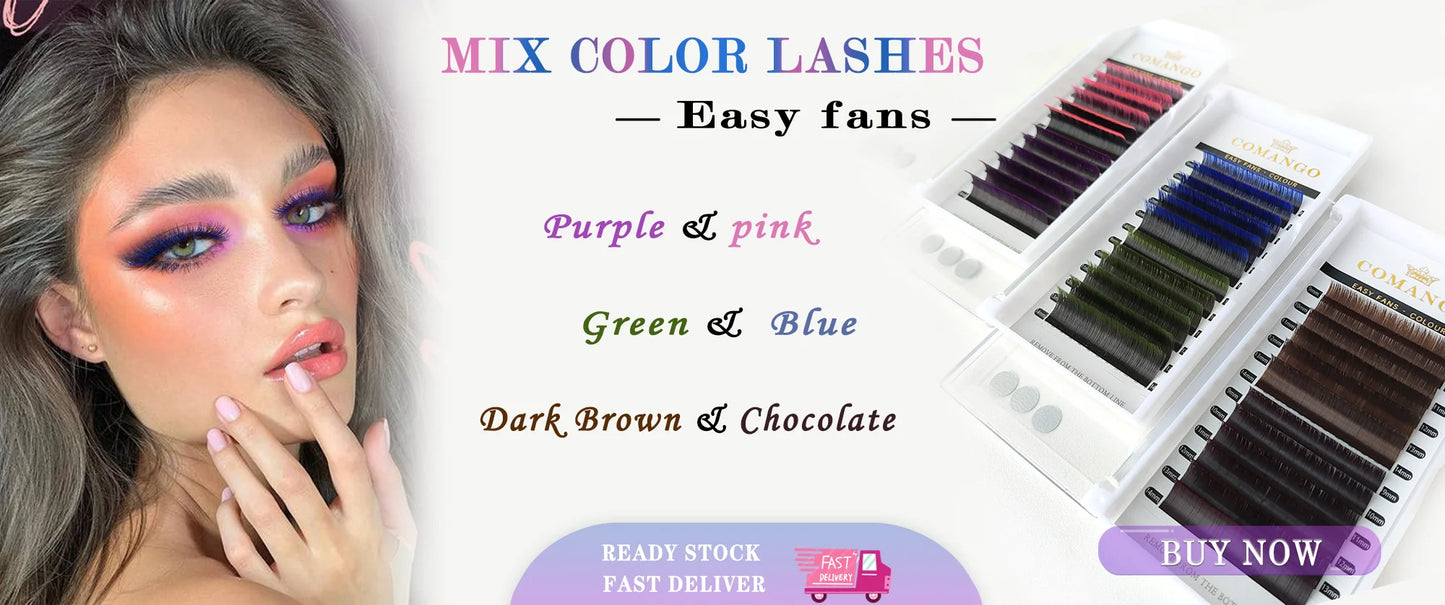CoMango Luxury Fox Eye Brown Eyelash for Extension 5D Pre-made Lash Bundles 7-14mm Colorful False Eyelash