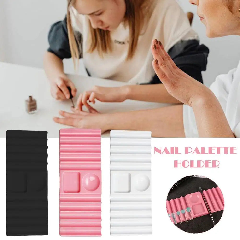Nail Art Palette Multi Functional Brush Holder Polish Mixing Well Rhinestone Storage Organizer Easy Clean Salon Home Use