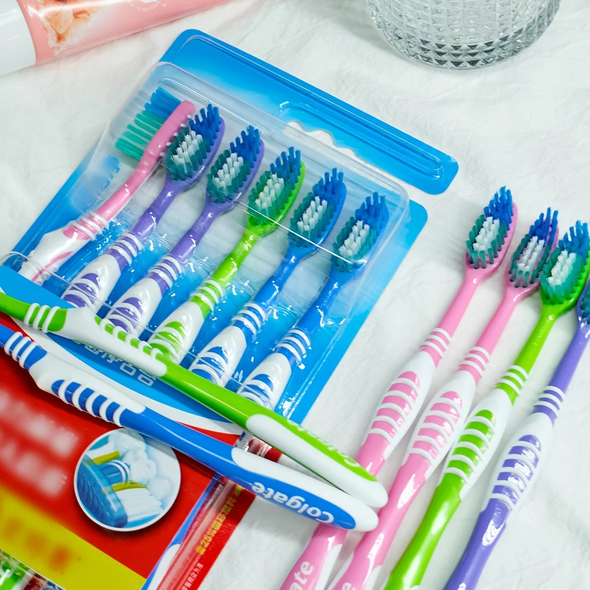 Colgate 6PCS Adult Daily Toothbrush Medium Hard Bristles Multi Purpose Household Travel Oral Cleaning Goods