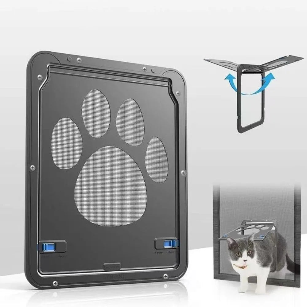 Plastic Pet Lockable Screen Door Automatic Lock Magnetic Flap Dog Flap Door Ventilation Weatherproof Self-Closing Pet Door