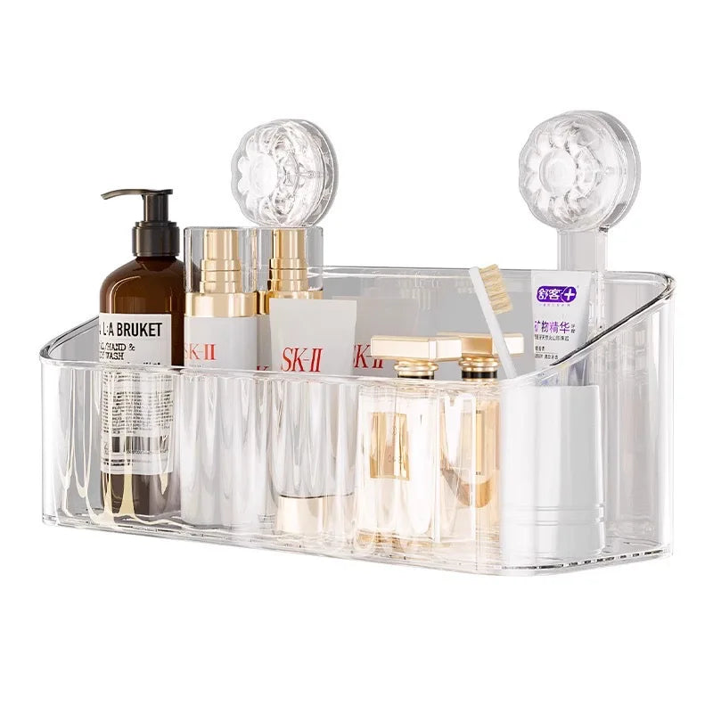 Suction Cup Storage Rack Washbasin Bathroom Toilet Shower Gel Wall Mounted Storage Box Bathroom Organizer Storage Space