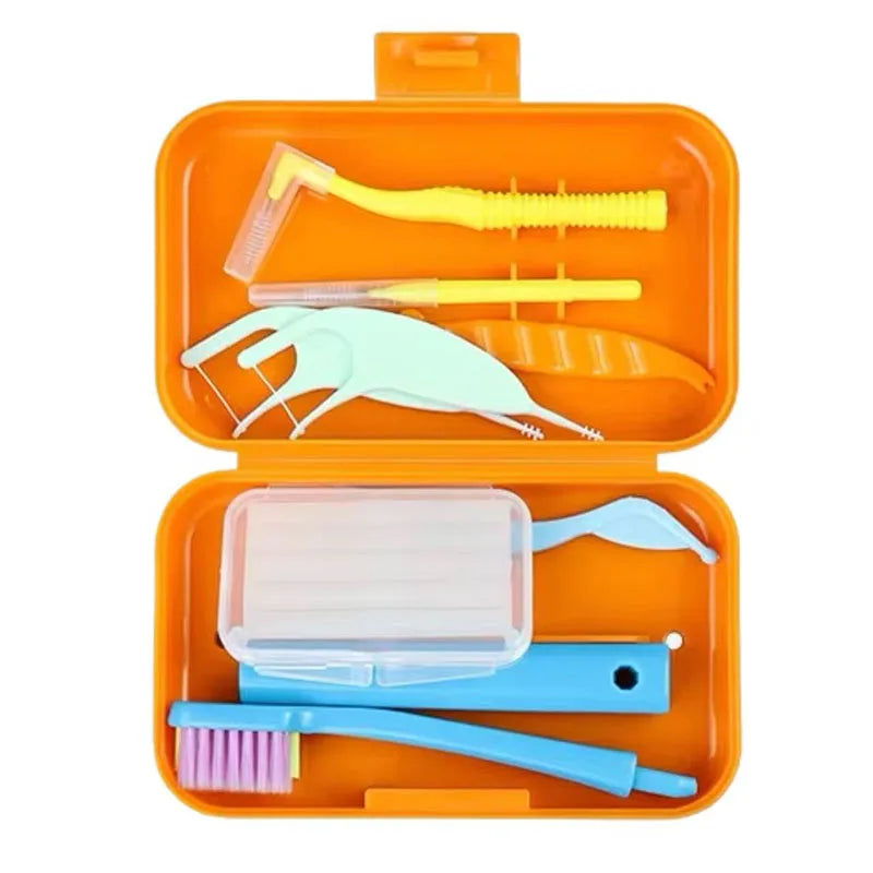Dental Cleaning Care Kits Orthodontic Oral Care Foldable Brush Interdental Brush Ortho Wax Portable Travel Case Clean Hygiene