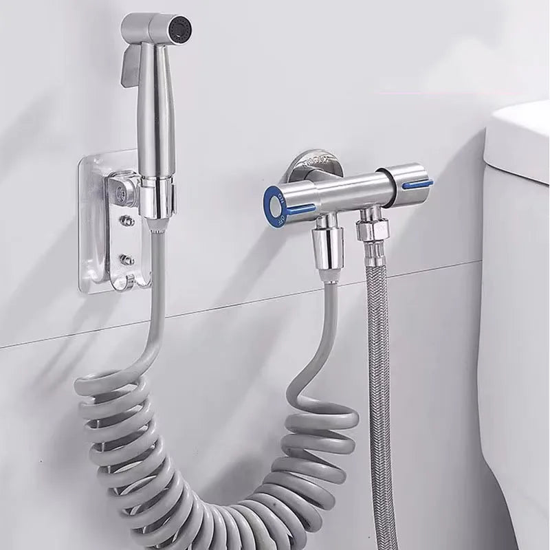 Personal Care Hand Held Spray Portable Bidet Toilet Sprayer Dual Control Angle Valve Stainless Steel Bathroom Accessories Bidets