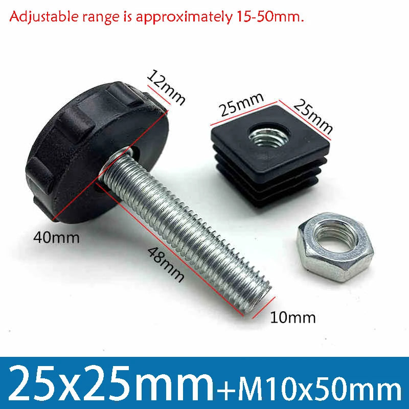 1-10Pcs Table Leg Plug With Nut and Adjustable Feet M8/M0x50/100mm Black Square/Round Furniture Rack Height Adjustable Foot Cup