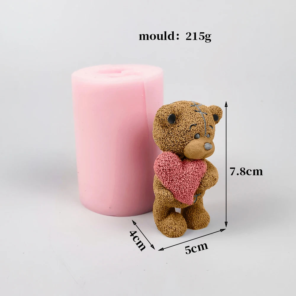 Hot-selling Teddy Bear with Hat Silicone Mold Fondant Mould Chocolate Mousse Cake Molds Bear with love Candle Silicone Mold