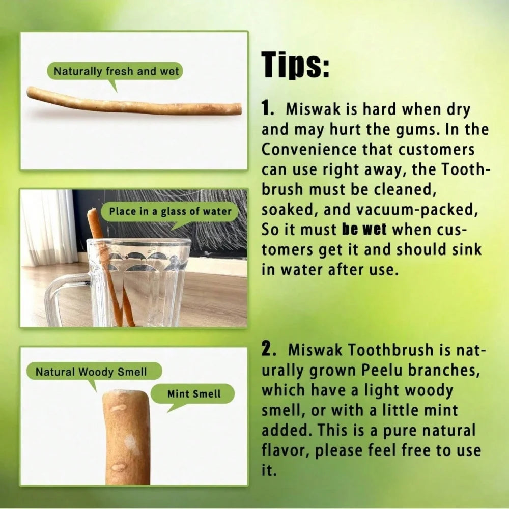 3 Mixed Flavors Miswak Sticks Toothbrush - Natural Arabic Plants For Healthy Teeth , Fresher Breath ( Mint & Original & Clove )