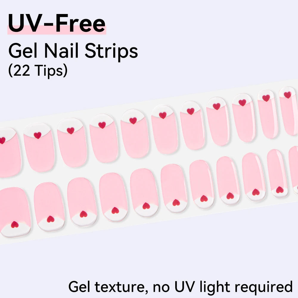 UV FREE Fully Cured Gel Nail Strips 16/22 Tips Self Adhesive Gel Nail Stickers DIY Nail Art Manicure DON'T NEED UV LAMP