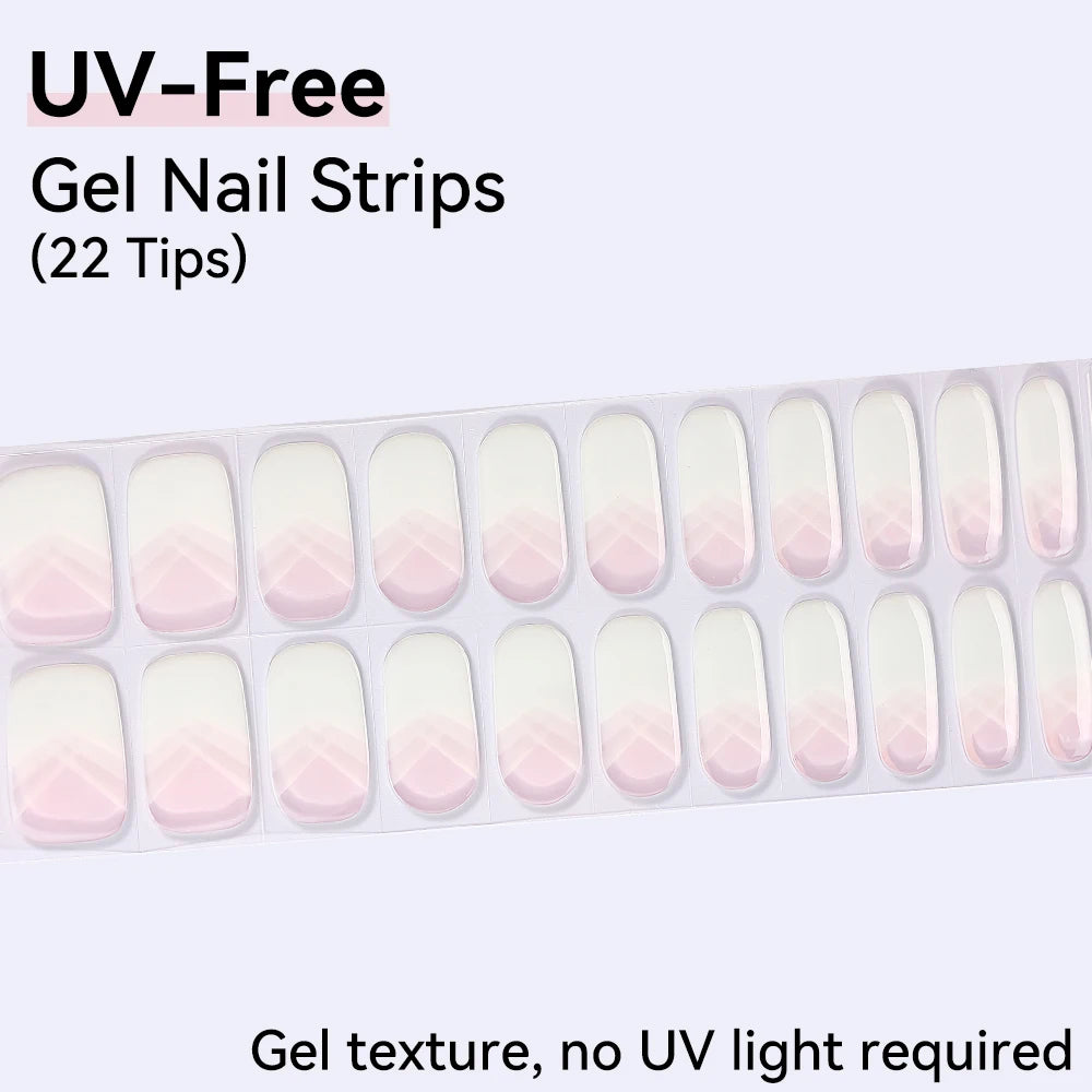UV FREE Fully Cured Gel Nail Strips 16/22 Tips Self Adhesive Gel Nail Stickers DIY Nail Art Manicure DON'T NEED UV LAMP