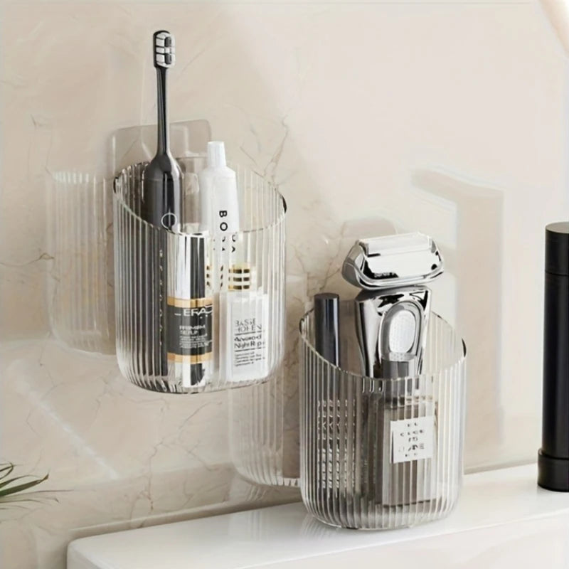 1pc Wall-Mounted Organizer Cup Multi-Functional Bathroom Kitchen Storage Toothbrush Holder Space-Saving Bathroom Accessories