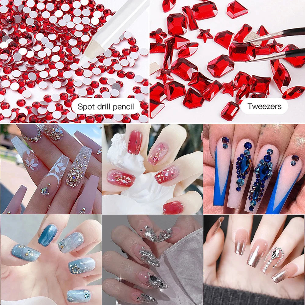 12Grid/1500PCS Shiny Crystal Nail Art Rhinestones SS4-16 Silver 3D Flatback Semicircler Nail Charms Gemstones for DIY Decoration