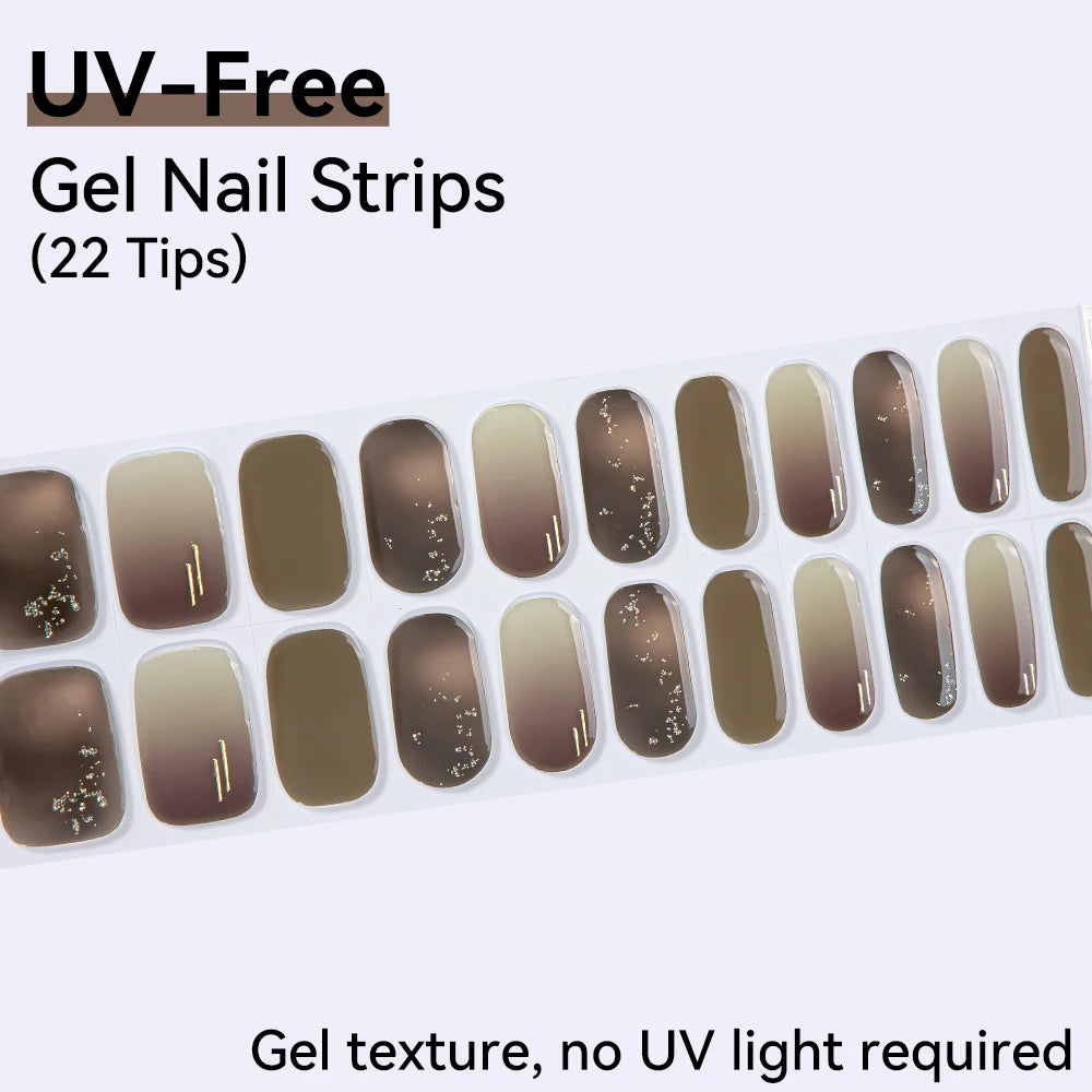 UV FREE Fully Cured Gel Nail Strips 16/22 Tips Self Adhesive Gel Nail Stickers DIY Nail Art Manicure DON'T NEED UV LAMP