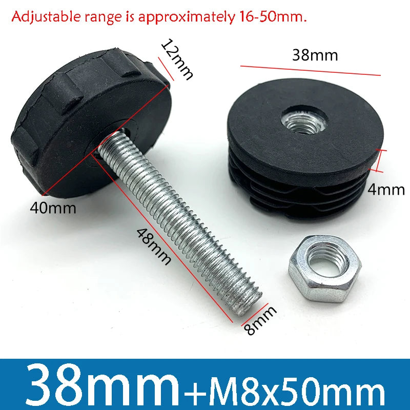 1-10Pcs Table Leg Plug With Nut and Adjustable Feet M8/M0x50/100mm Black Square/Round Furniture Rack Height Adjustable Foot Cup