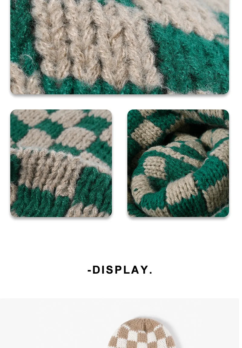 Winter Hats for Woman New Men Beanie Knitted Hat Girl Black White Check Plaid Chess Beanie Gorros Warm Bonnet Ladies Casual Cap