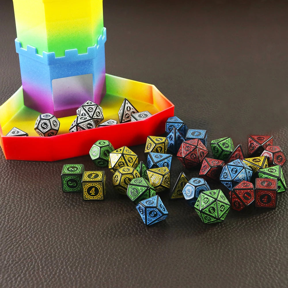DNDGame Polyhedral Dice Set with Textures Pattern 7pcs of D4 D6 D8 D10 D% D12 D20 for RPG Board Game Accessories