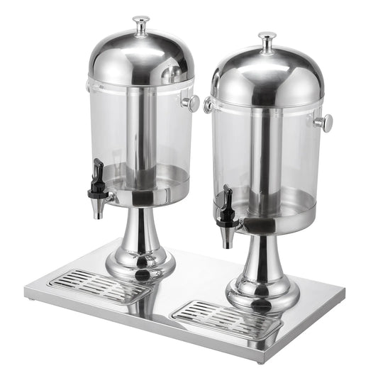 SucceBuy Beverage Dispenser 2.1 Gallon x2 Drink Dispenser, Stainless Steel + Plastic with Spigot Chamber Tray for Restaurants