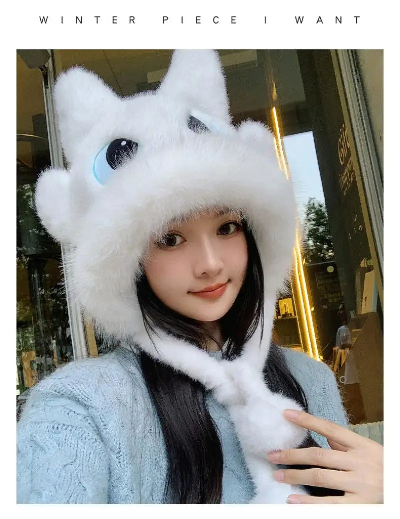 Anime Toothless Creative Hats Winter Warm Plush Hat Comfort Ear Protection Fashion Cute Accessories Cosplay Birthday Gift