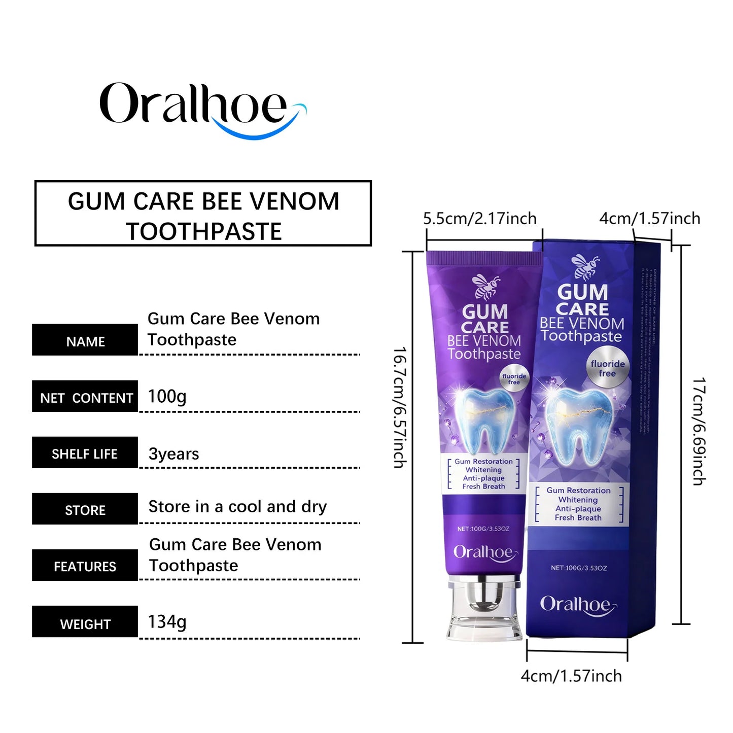 Oralhoe Bee Venom Toothpaste Gum Care Remove Teeth Stains Gum Restoration Dental Plaque Remover for Teeth Whitening Toothpaste
