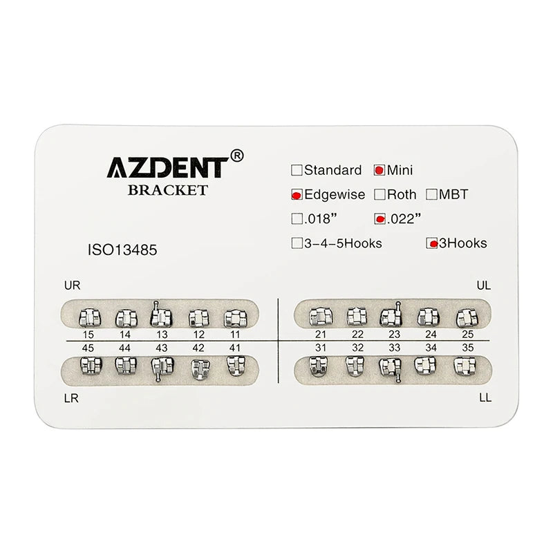1pack AZDENT Dental Orthodontic Brackets  Mini / Standard Roth / MBT / Edgewise 022/018 Slot Hook 3/345