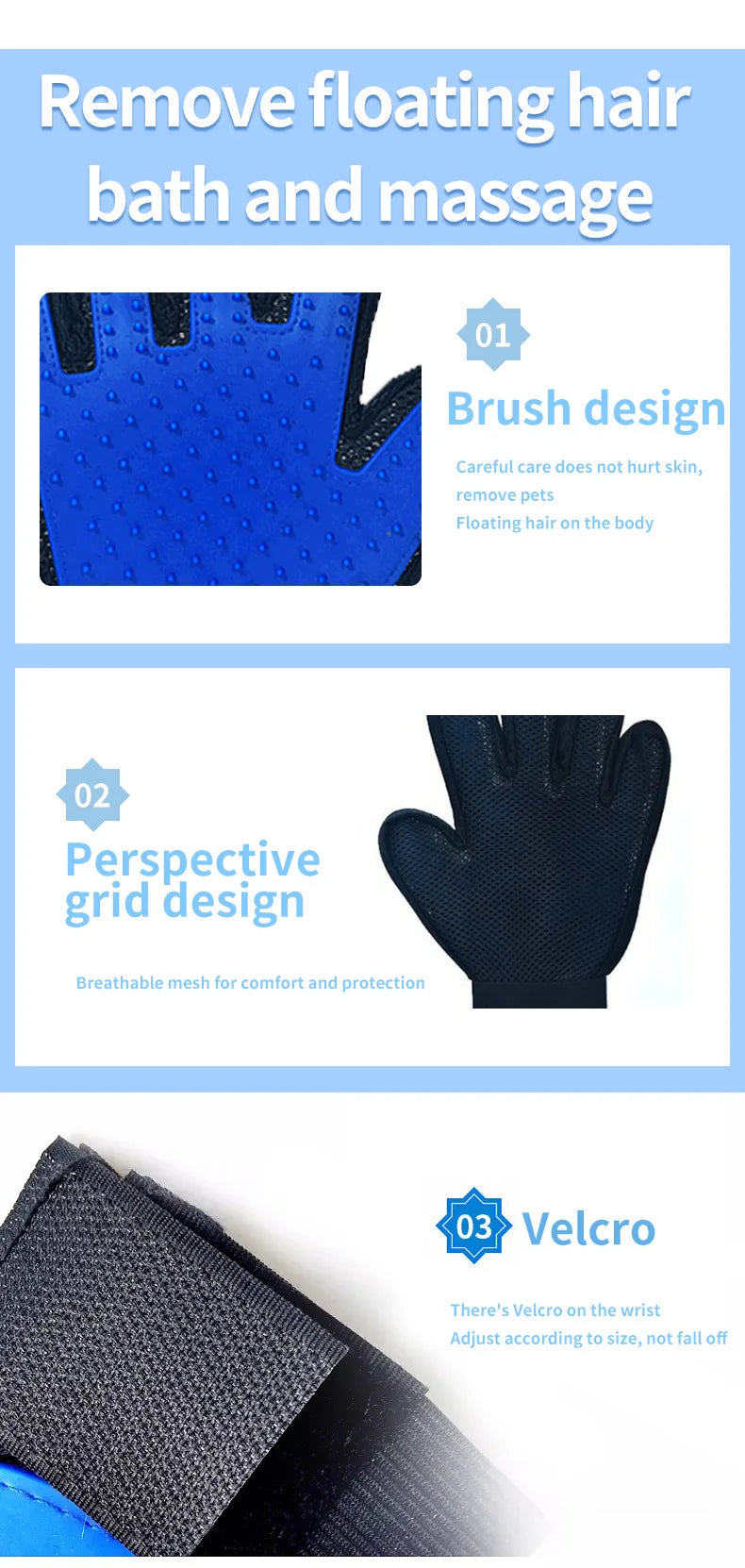 Pet Grooming Gloves Cat Dog Hair Remover Rubber Massage Brush Effective Floating Hair Cleaning Comb