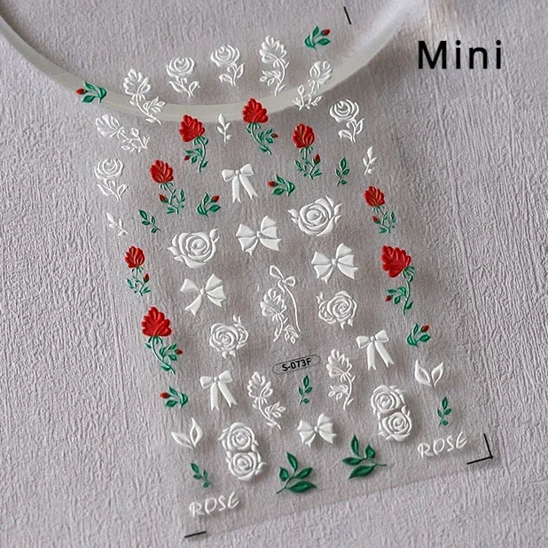 Elegant Chinese Charm Shiny Nine-tailed Fox Mask Red Equinox Flowers Tragedy Love Soft Reliefs Nail Art Stickers Manicure Decals