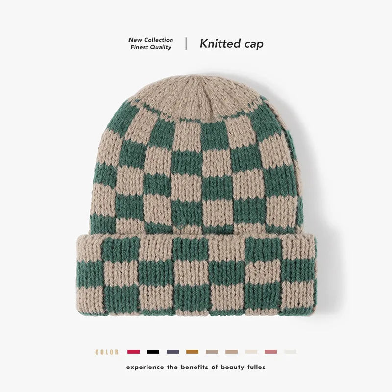 Winter Hats for Woman New Men Beanie Knitted Hat Girl Black White Check Plaid Chess Beanie Gorros Warm Bonnet Ladies Casual Cap