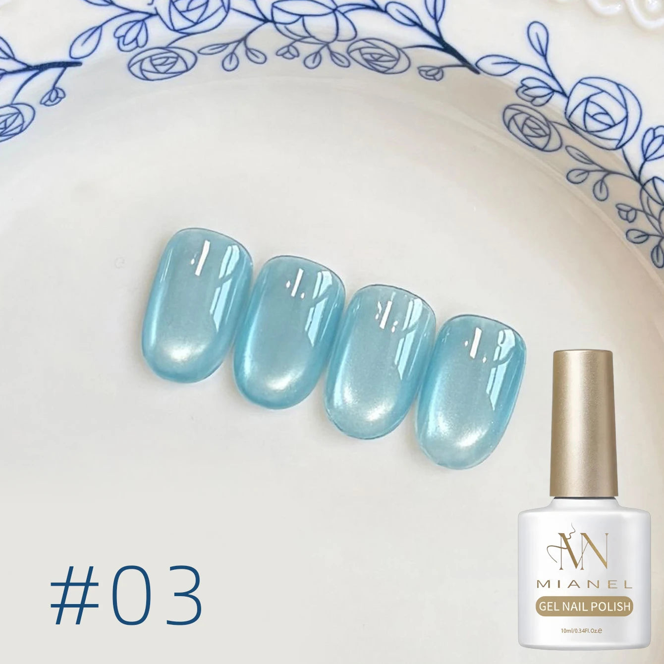MIANEL 2026 Blue Moon Cat Eye Nail Gel Vibrant Sparkling Blue Glass Bead Effect Skin-Flattering Trendy Cat Eye Nail Art Manicure