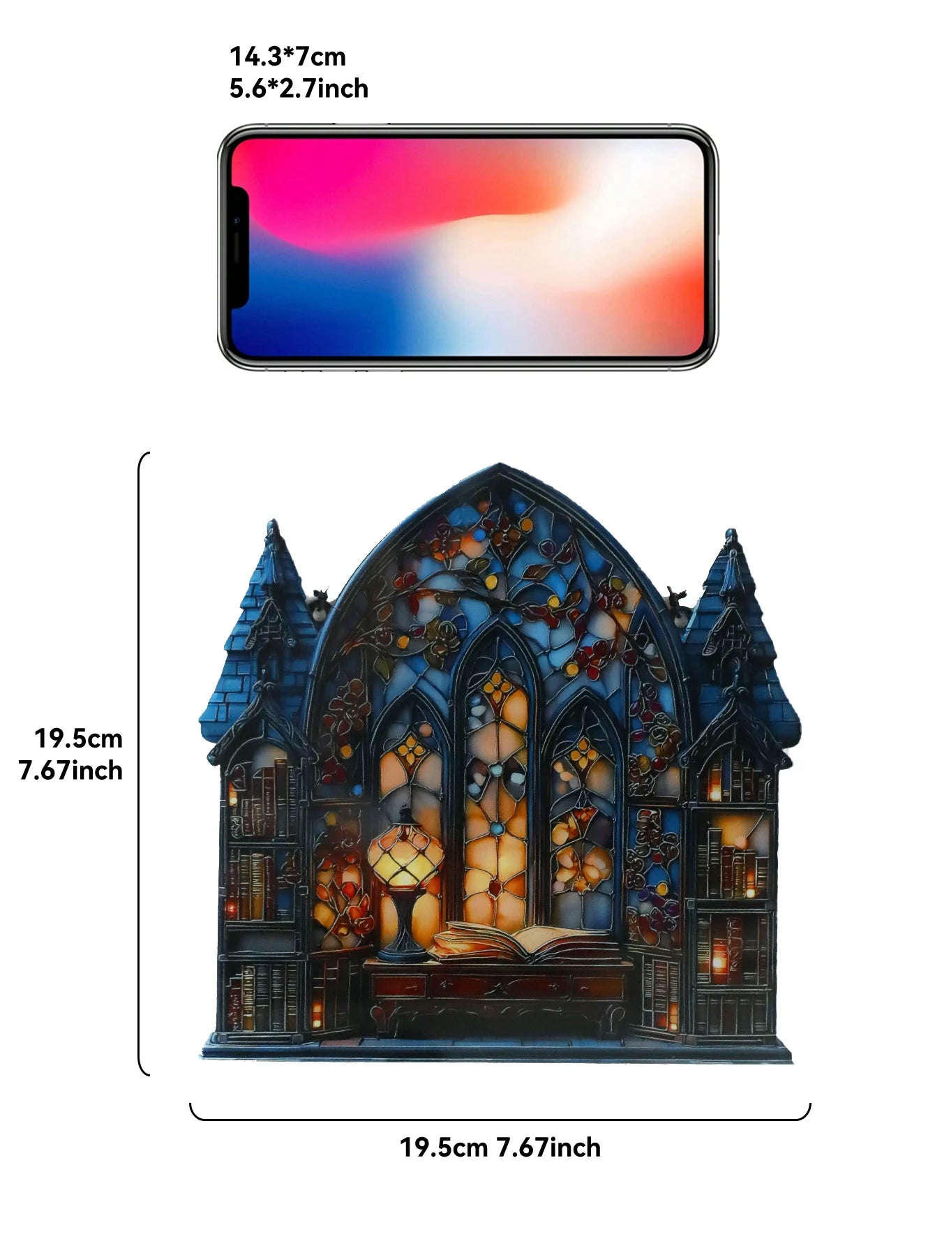 Halloween Gothic House Hanging Decor Acrylic Building Shape with Book & Lantern Design Window Pendant Art Wall Ornament for Home
