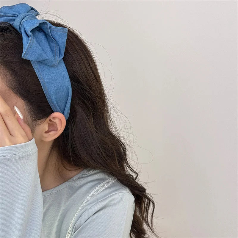 1/3pcs Knotted Print Denim Cloth Headband for Women Girls Shopping Face Wash Hair Hoop Simple Denim Headpiece