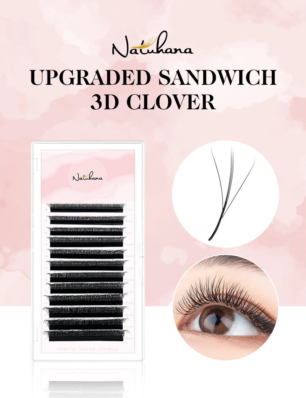 NATUHANA 3D W Shape Lashes Premade Volume Fan Lash Extensions Natural W Style Lashes Faux Mink Individual Lashes Makeup(2.0)