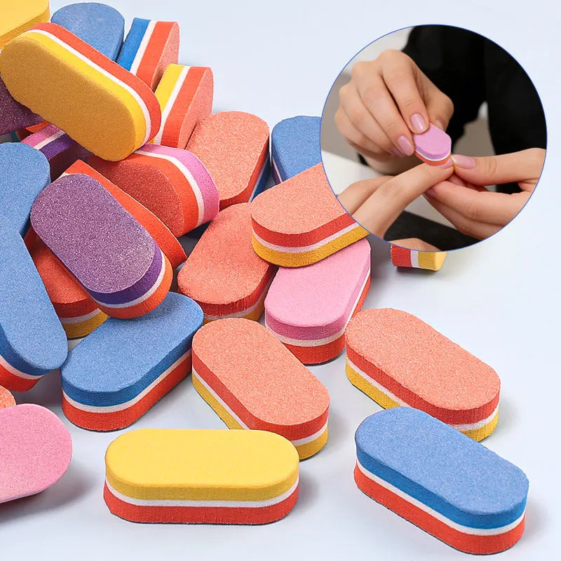 50pcs Mini Sponge Nail File Buffer Block Double Color Buffing Sanding File Pedicure Manicure Tool Gel Suplies Accessories