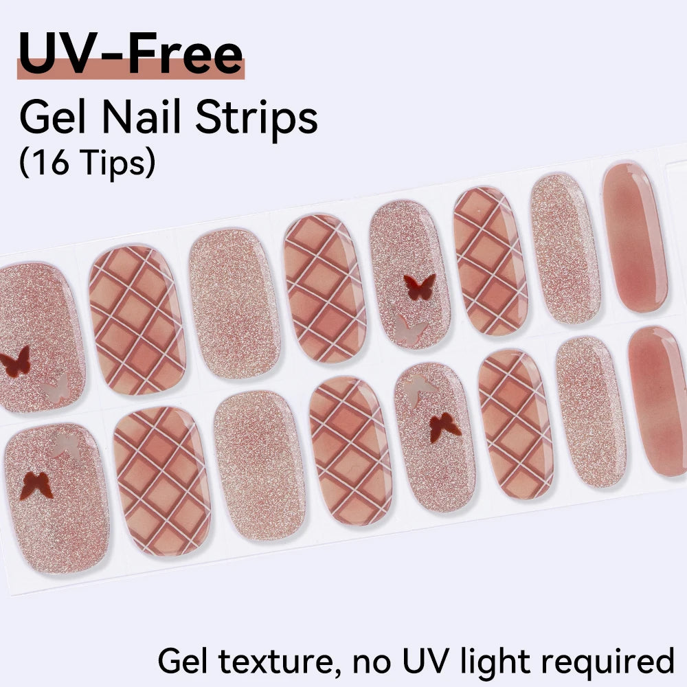 UV FREE Fully Cured Gel Nail Strips 16/22 Tips Self Adhesive Gel Nail Stickers DIY Nail Art Manicure DON'T NEED UV LAMP