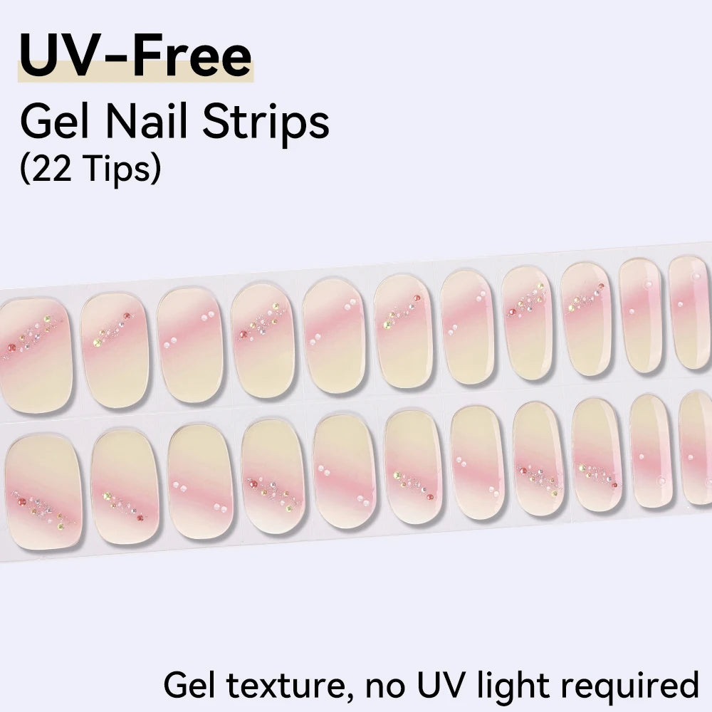 UV FREE Fully Cured Gel Nail Strips 16/22 Tips Self Adhesive Gel Nail Stickers DIY Nail Art Manicure DON'T NEED UV LAMP