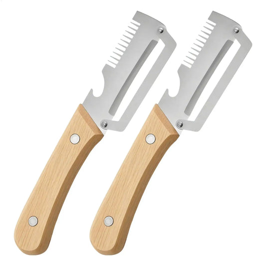 Stainless Steel Vegetable Peeler with Wooden Handle 2-in-1 Fruit Potato Peeler with Bottle Opener Kitchen Peeling Tool
