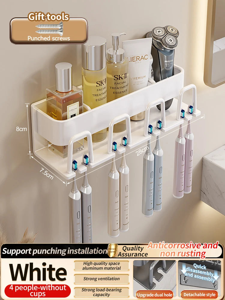 Toothbrush Holder Toothpaste Holder Electric Toothbrush Holder Space Aluminum Punch-Free Toilet Bathroom Shelf Rack