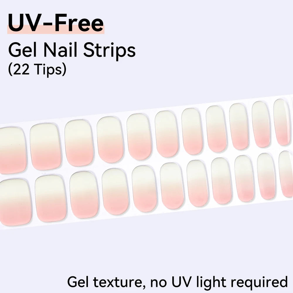 UV FREE Fully Cured Gel Nail Strips 16/22 Tips Self Adhesive Gel Nail Stickers DIY Nail Art Manicure DON'T NEED UV LAMP