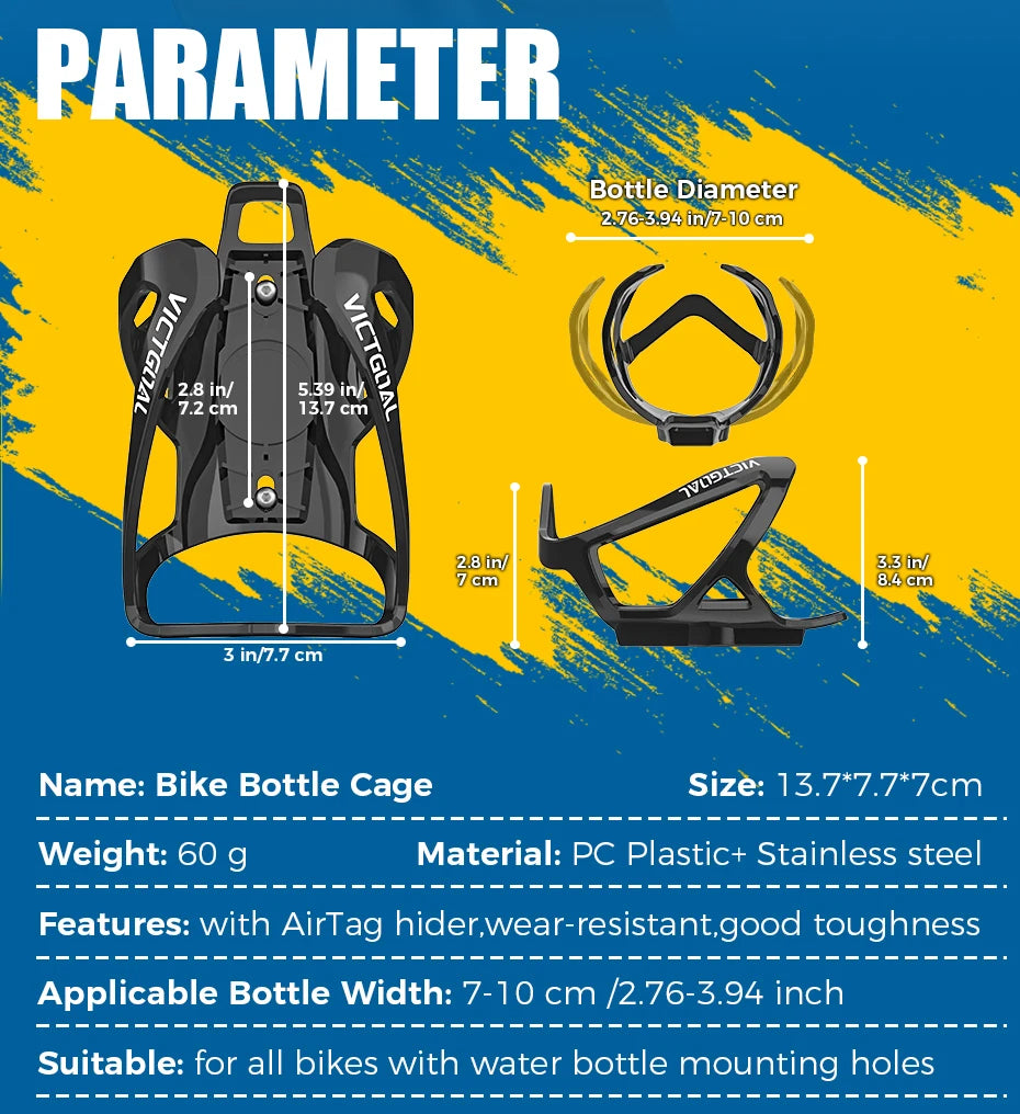 VICTGOAL Cycling Water Bottle Cage with AirTag Hider Lightweight Bottle Bracket MTB Road Bicycle Bottle Stand Holder Accessories