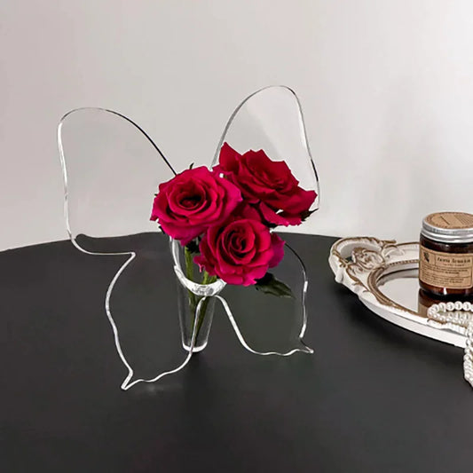 Three-dimensional Flower Arrangement Accessories Butterfly Vase Transparent Butterfly Acrylic Flower Vase Home Decoration