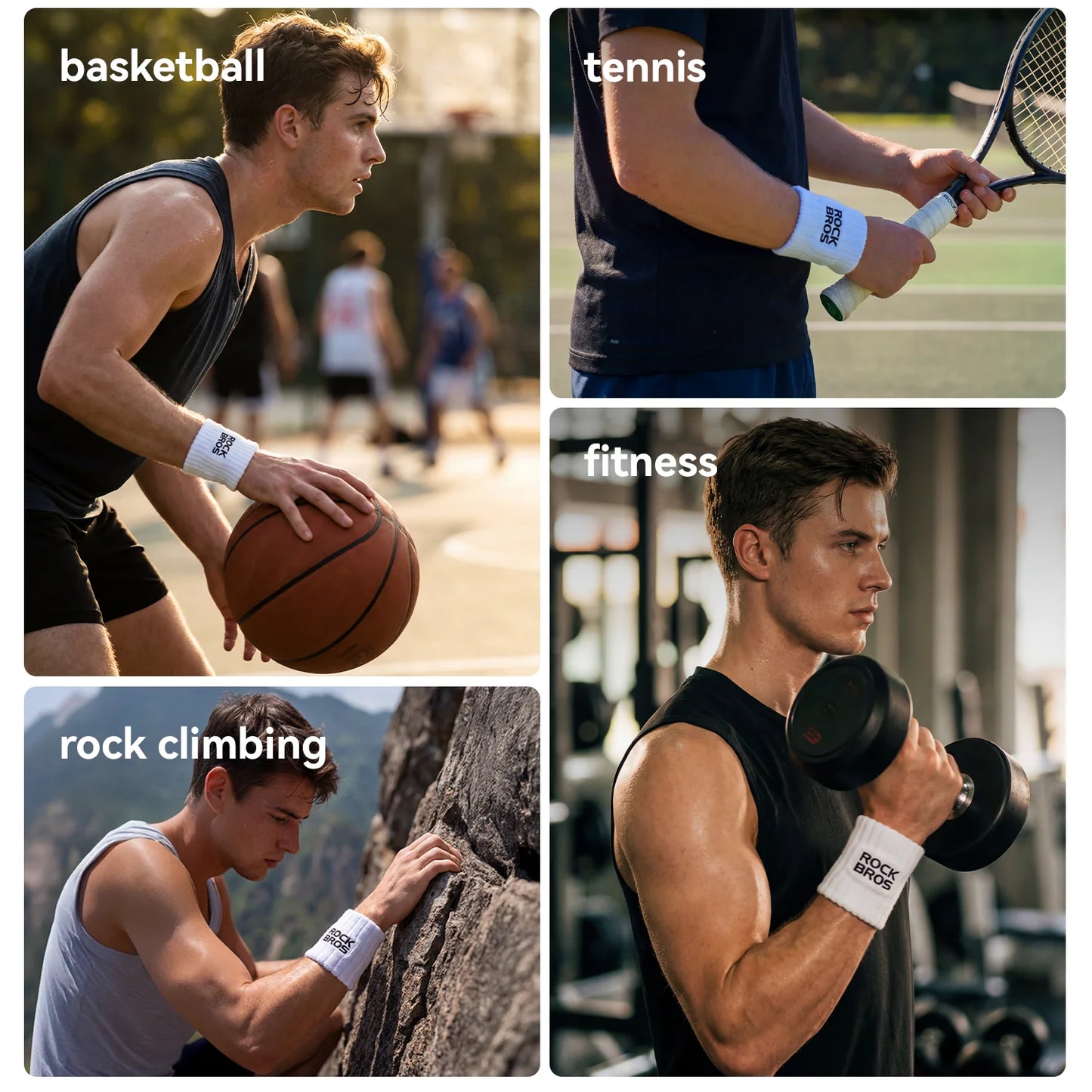 ROCKBROS Adjustable Wrist Support Brace Sweatbands Sports Wristband Wicking Athletic Sweatband for Tennis, Basketball, Running